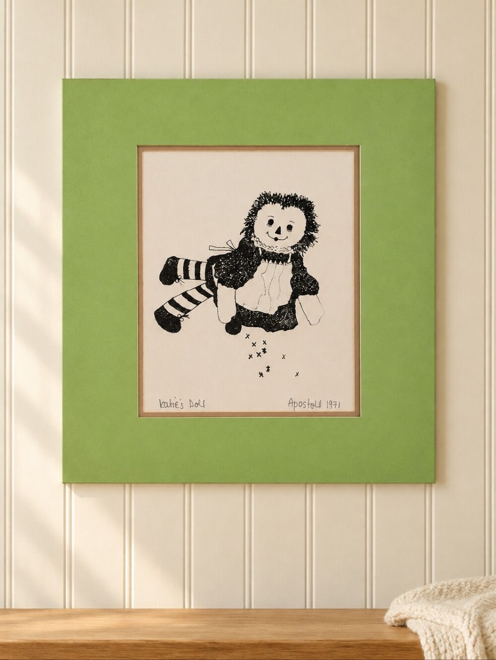 ART PRINT Eve Apostoll Katie's Doll Raggedy Ann Signed 1971 Canadian Matted